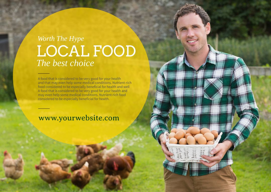 Man Holding Basket of Fresh Eggs on Local Farm Promoting Sustainability