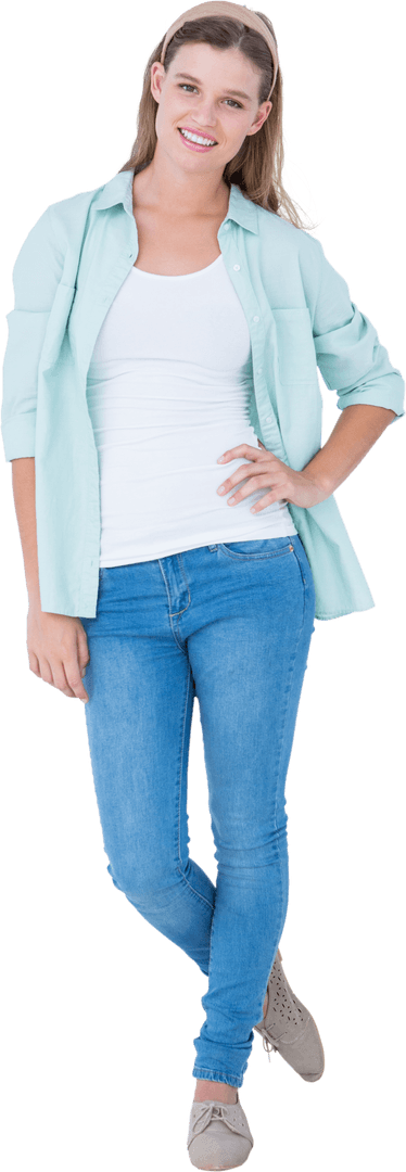 Smiling Woman Casual Outfit Transparent Background
