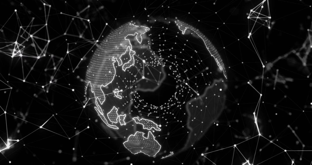 Digital Globe with Global Network Connections in Black and White