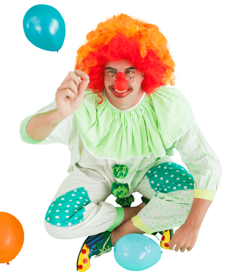 Happy Clown in Colorful Costume Posing on Transparent Background