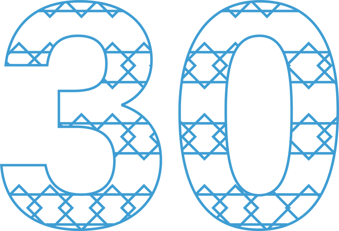 Blue Geometric Number 30 on Transparent Background