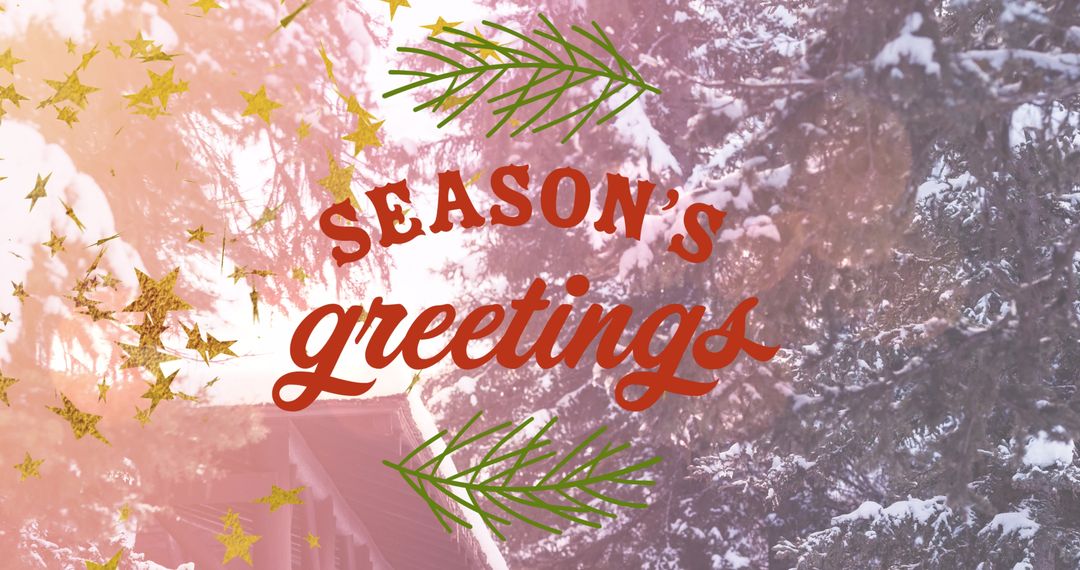 Season's Greetings Text Over Snow-Covered Fir Trees