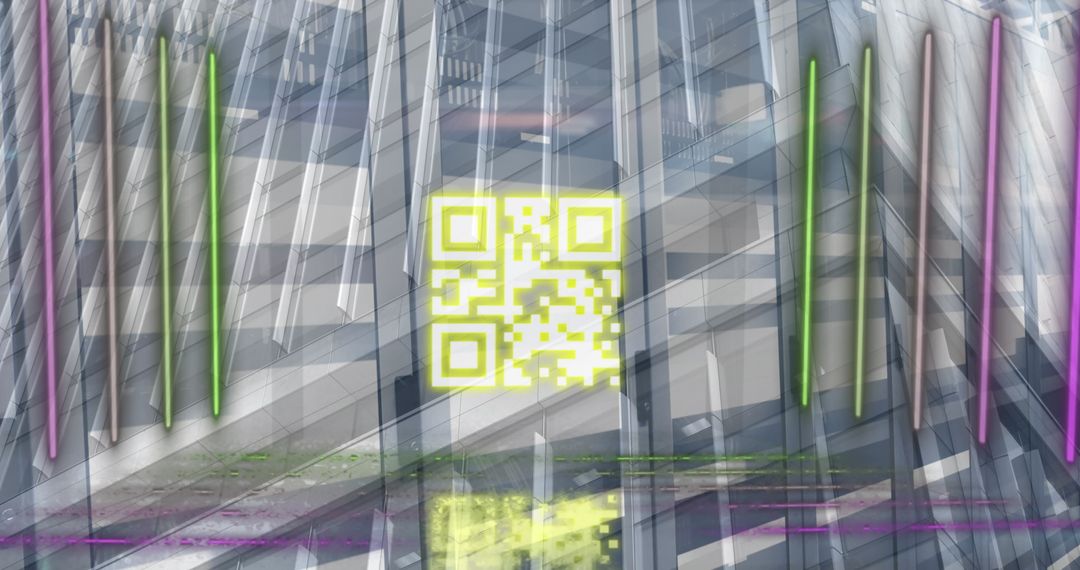 Neon QR Code Art Overlapping Cityscape