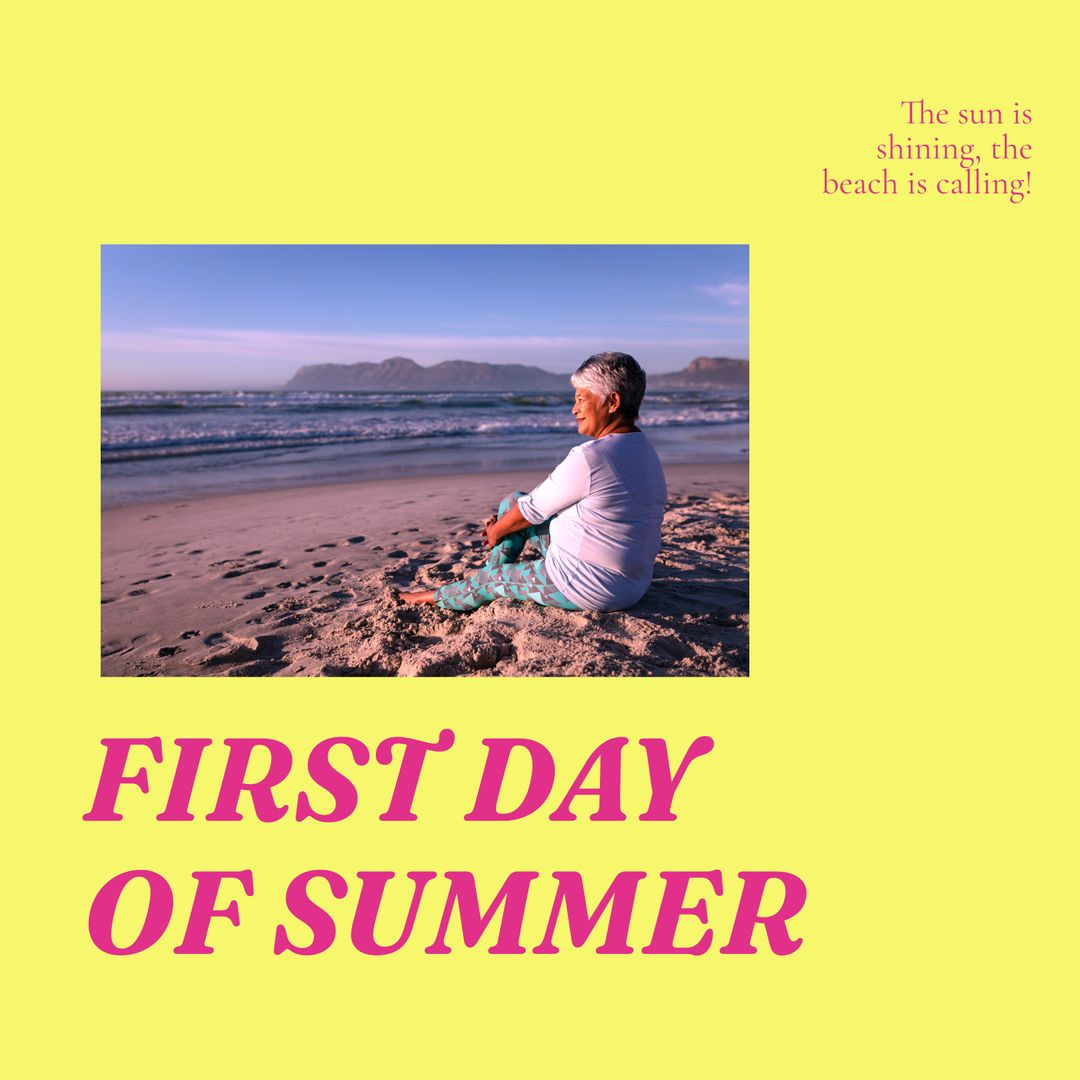 Senior Woman Enjoying Beach on First Day of Summer