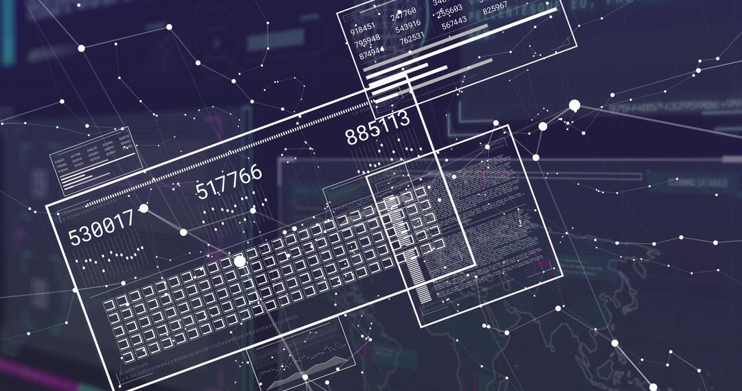 Futuristic Digital Interface Displaying Data and Network Visualization