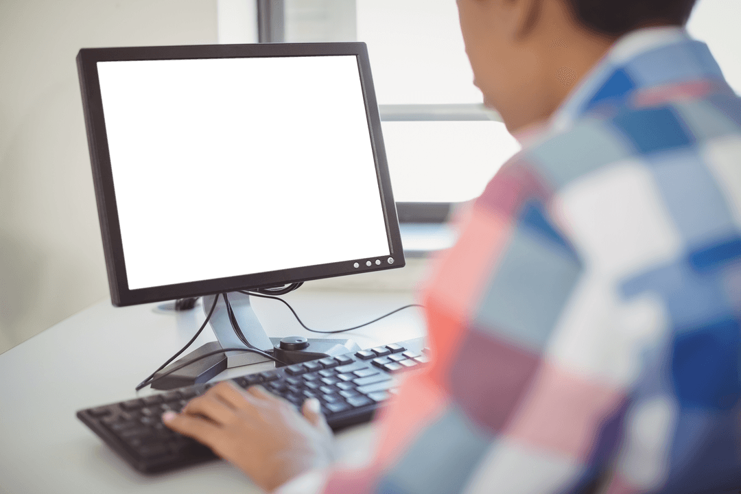 Schoolboy Using Desktop Computer with Transparent Screen Display - Download Free Stock Images Pikwizard.com