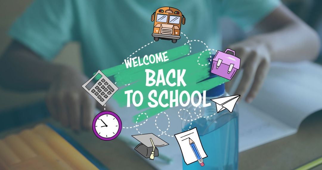 Back to School Welcome Message with School Icons and Child
