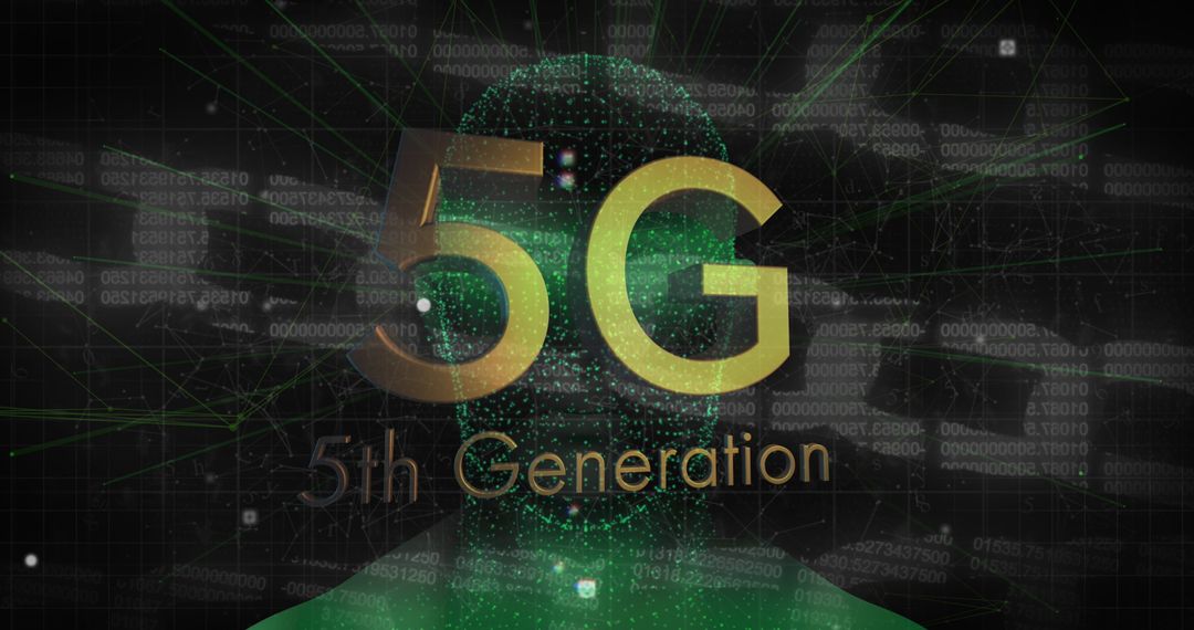 5G Technology Concept with Glowing Green Head and Digital Interface