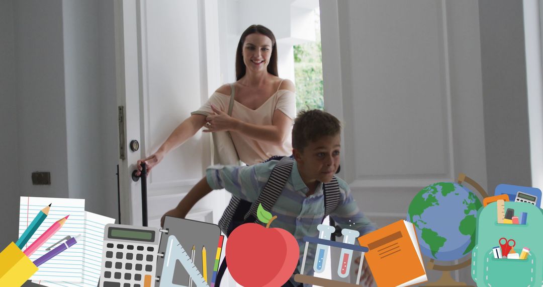 Back-to-School Excitement Boy with Mother