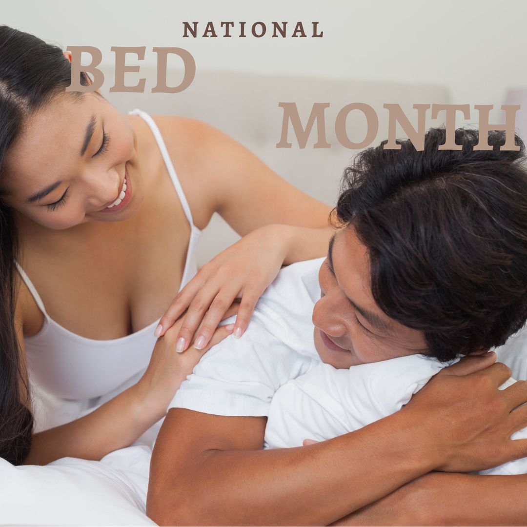 Couple Embracing in Bed for National Bed Month Celebration - Download Free Stock Templates Pikwizard.com