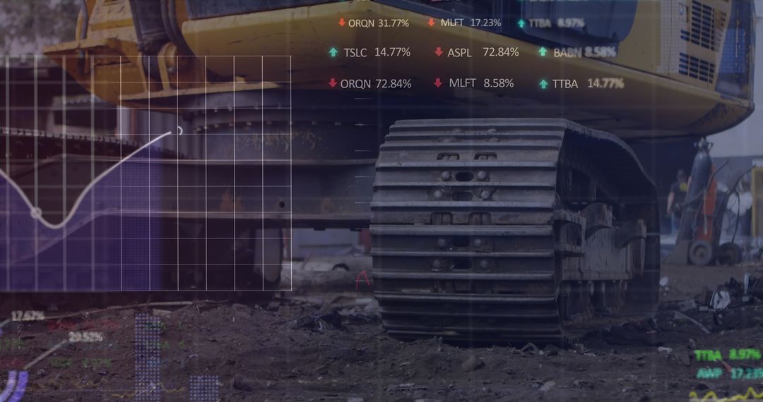 Hydraulic Vehicle in Junkyard with Stock Market Data Overlay