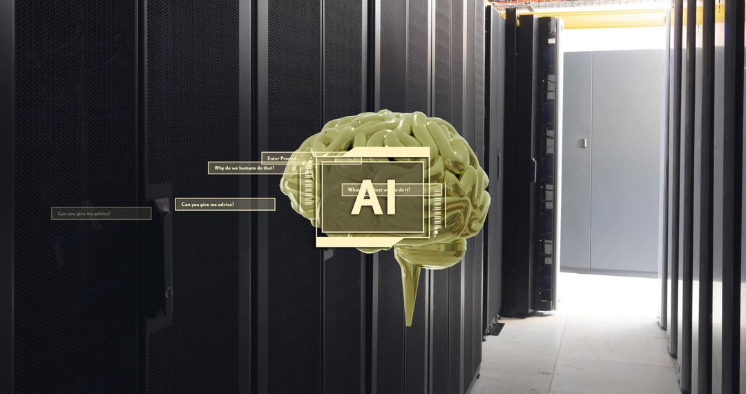 Artificial Intelligence Brain Over Computer Servers