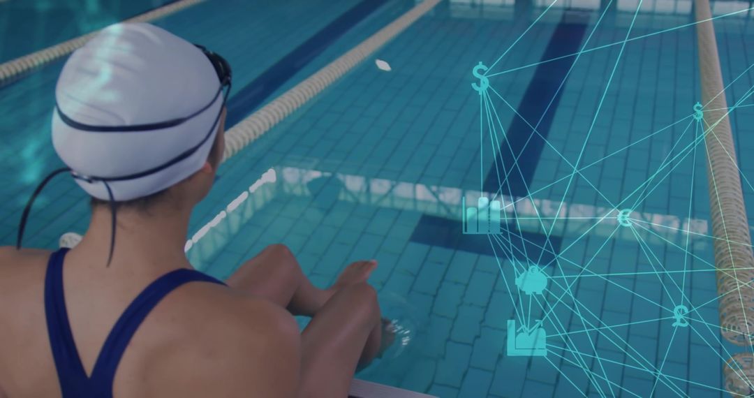 Athlete Integrating Fitness and Digital Technology at Poolside