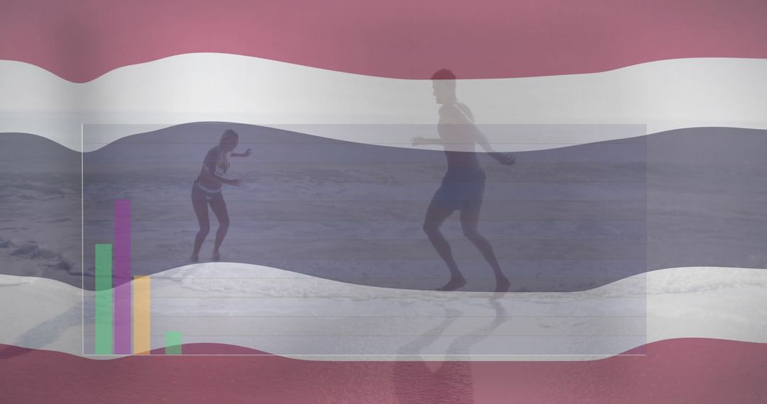 Dynamic Jogging Duo at Dawn Overlaid with Data Graphics