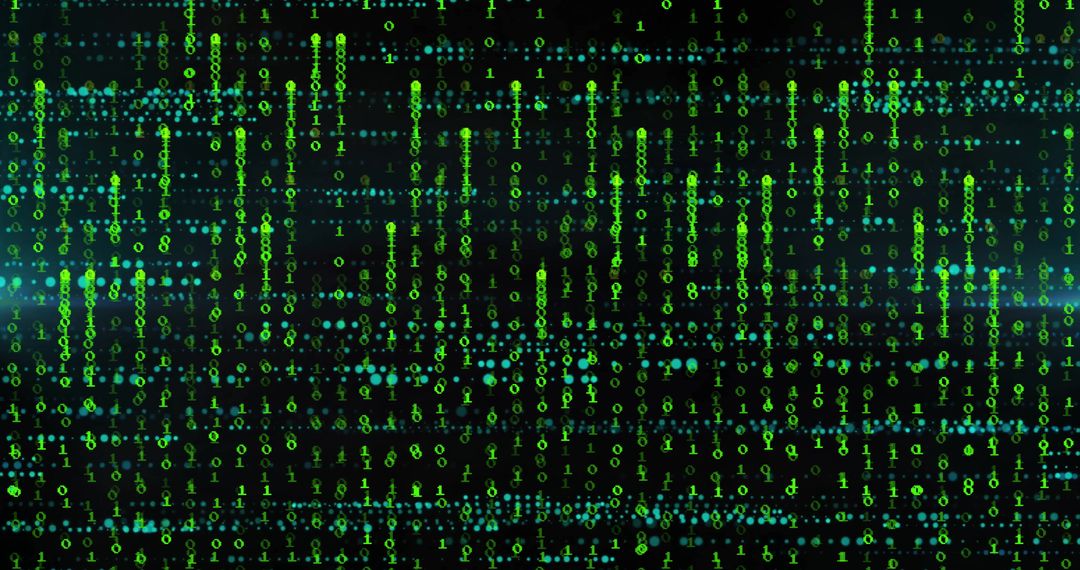 Green Binary Code Streams in a Futuristic Digital Space