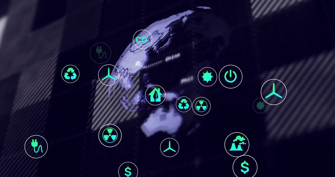 Futuristic Digital Interface with Eco Icons on Grid