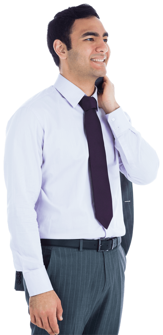 Biracial Businessman in Formal Attire Standing on Transparent Background