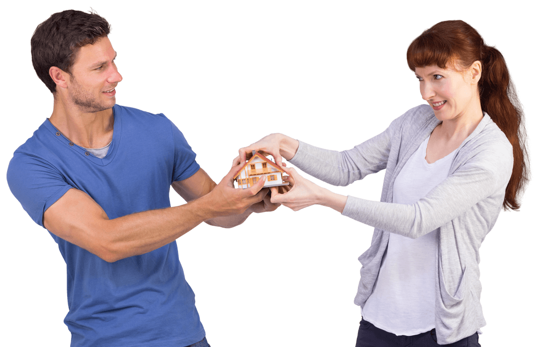 Couple Holding and Smiling at Transparent Model of House