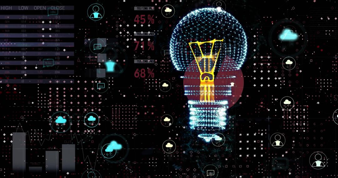 Innovative Digital Light Bulb with Data Visualization Background