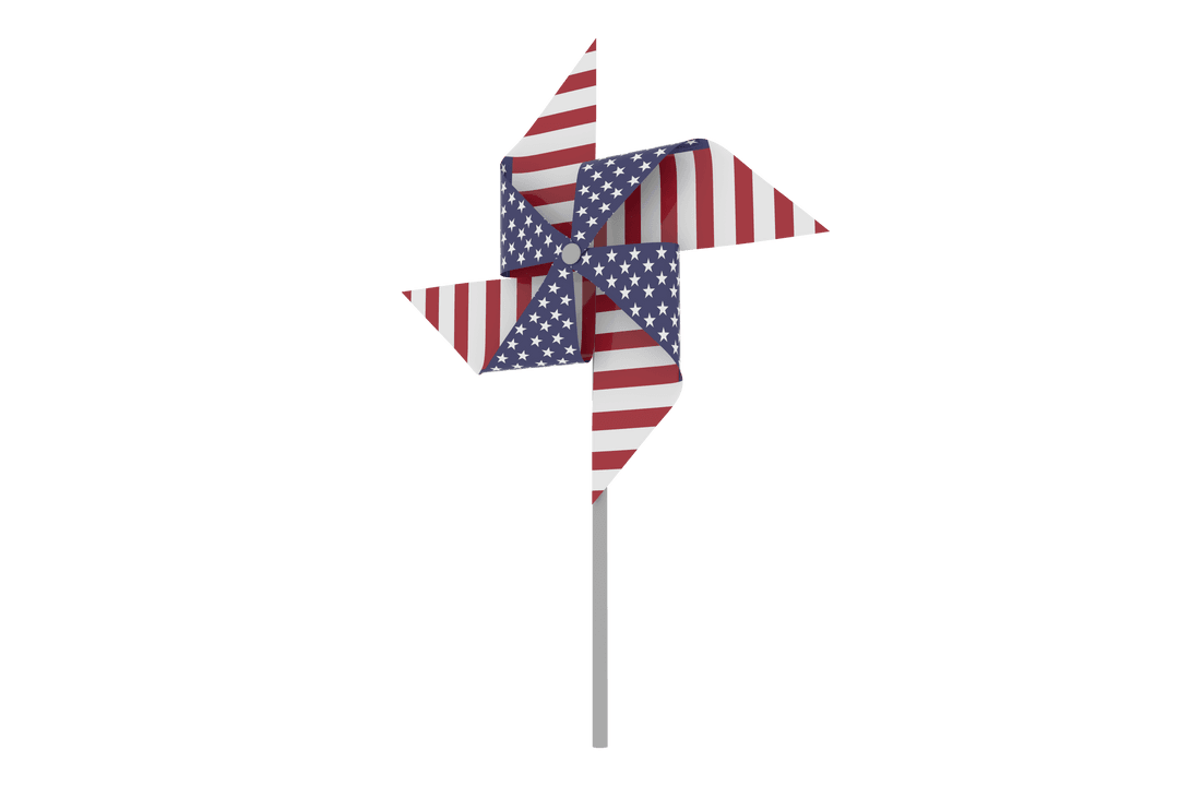 American Flag-Themed Paper Windmill on Transparent Background