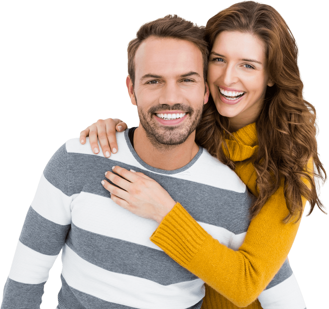 Playful Young Couple Embracing Smiling on Transparent Background