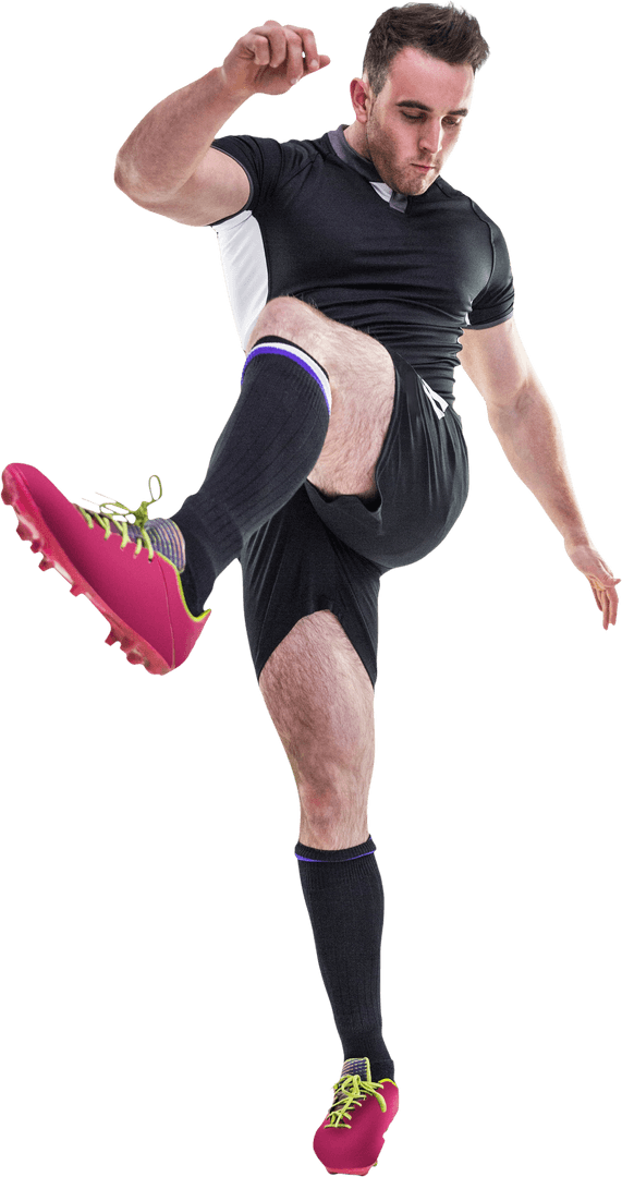 Caucasian Male Soccer Player Kicking Action Transparent Background