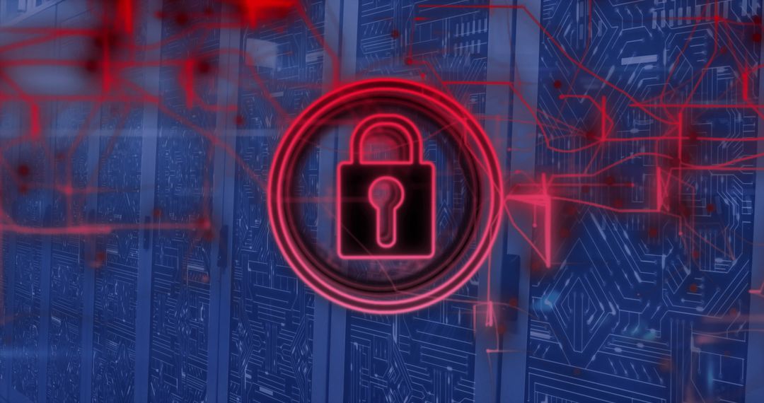 Digital Security Lock Icon and Server Connections