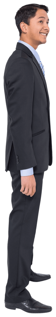 Side View of Happy Asian Businessman Standing on Transparent Background