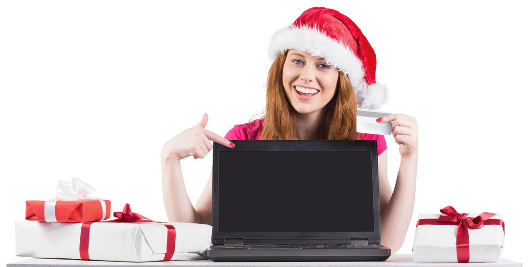 Happy Redhead Doing Christmas Online Shopping with Laptop and Gifts - Download Free Stock Images Pikwizard.com