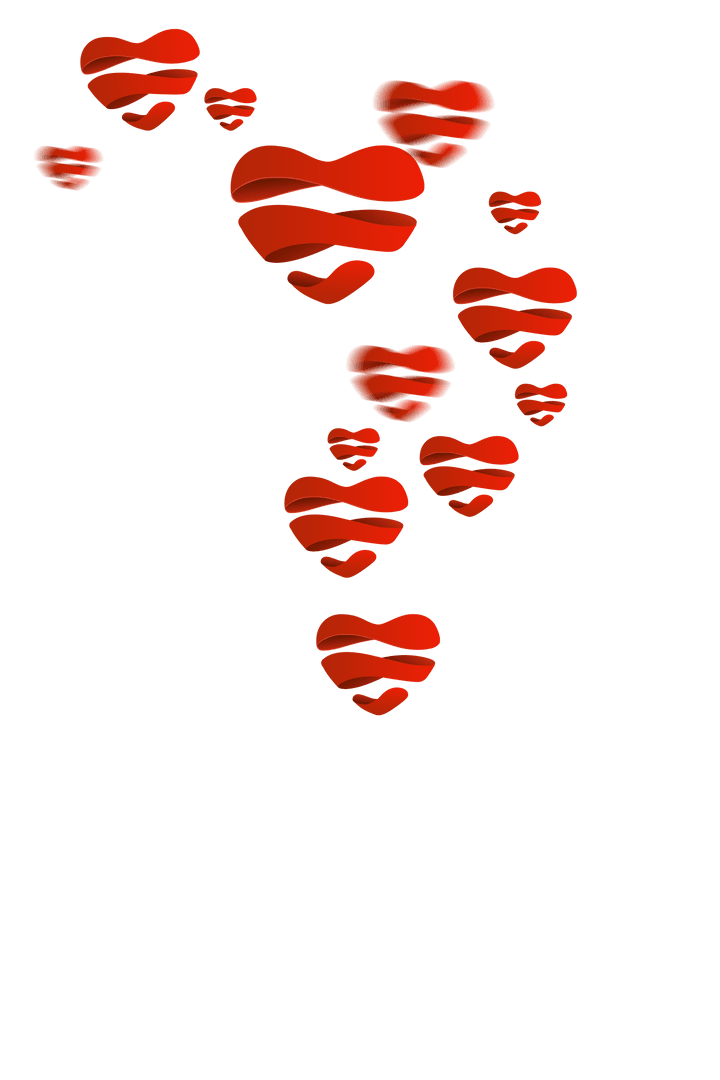 Cluster of Red Hearts with Transparent Background
