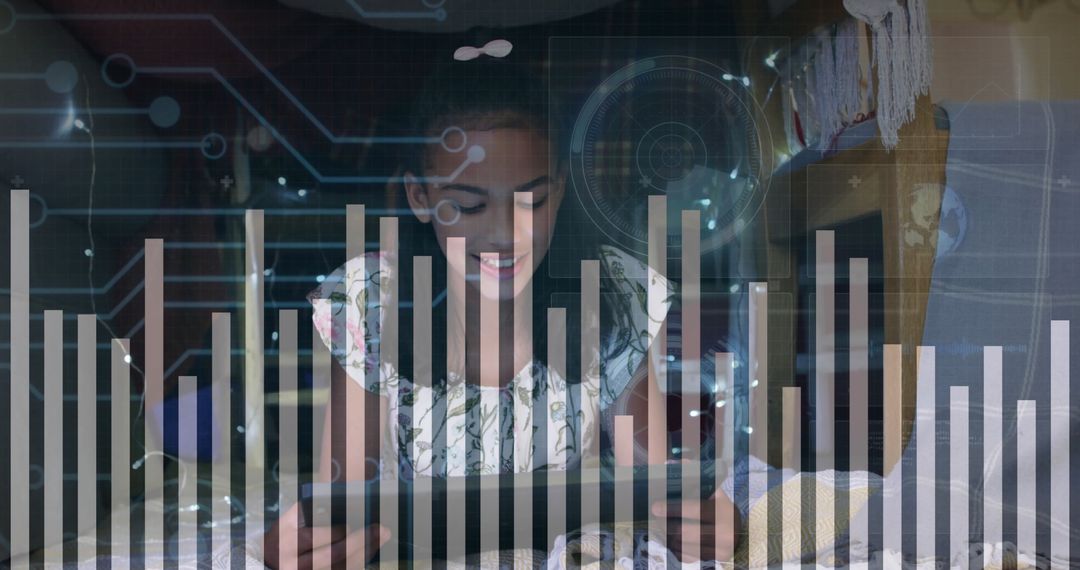 Young Girl Engaged with Digital Technology and Data Networks