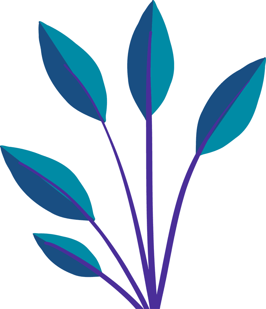 Floral Botanical Design with Teal Leaves on Transparent Background