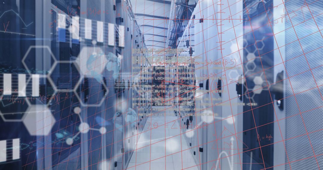 Mathematical Equations Overlay in Modern Server Room