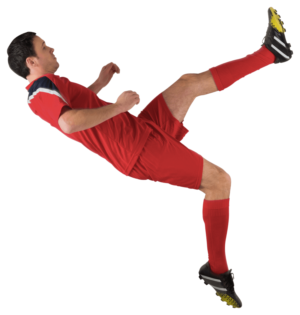 Transparent Soccer Player in Mid-Air Kick Action