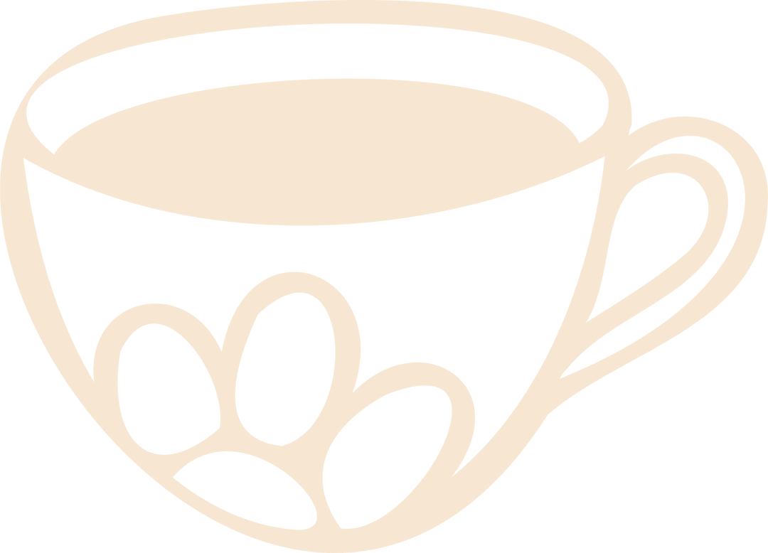 Transparent Coffee Cup Icon with Bean Motifs and Steaming Beverage