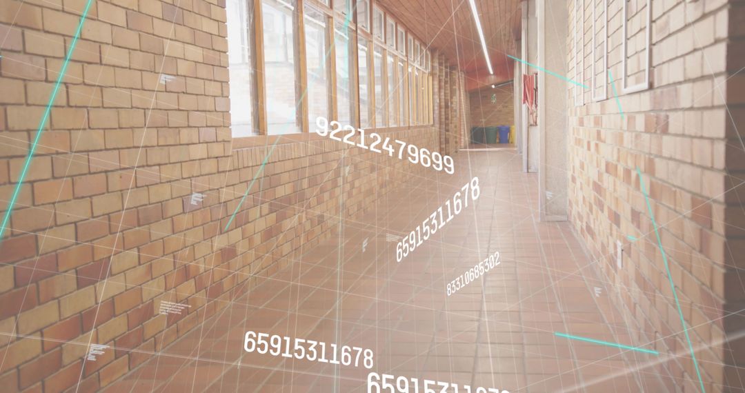Futuristic Brick Corridor with Floating Data Visualization