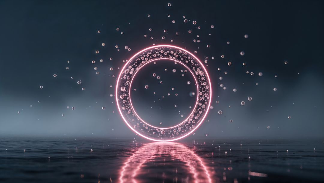 Futuristic Neon Pink Floating Ring in Dreamlike Digital Space