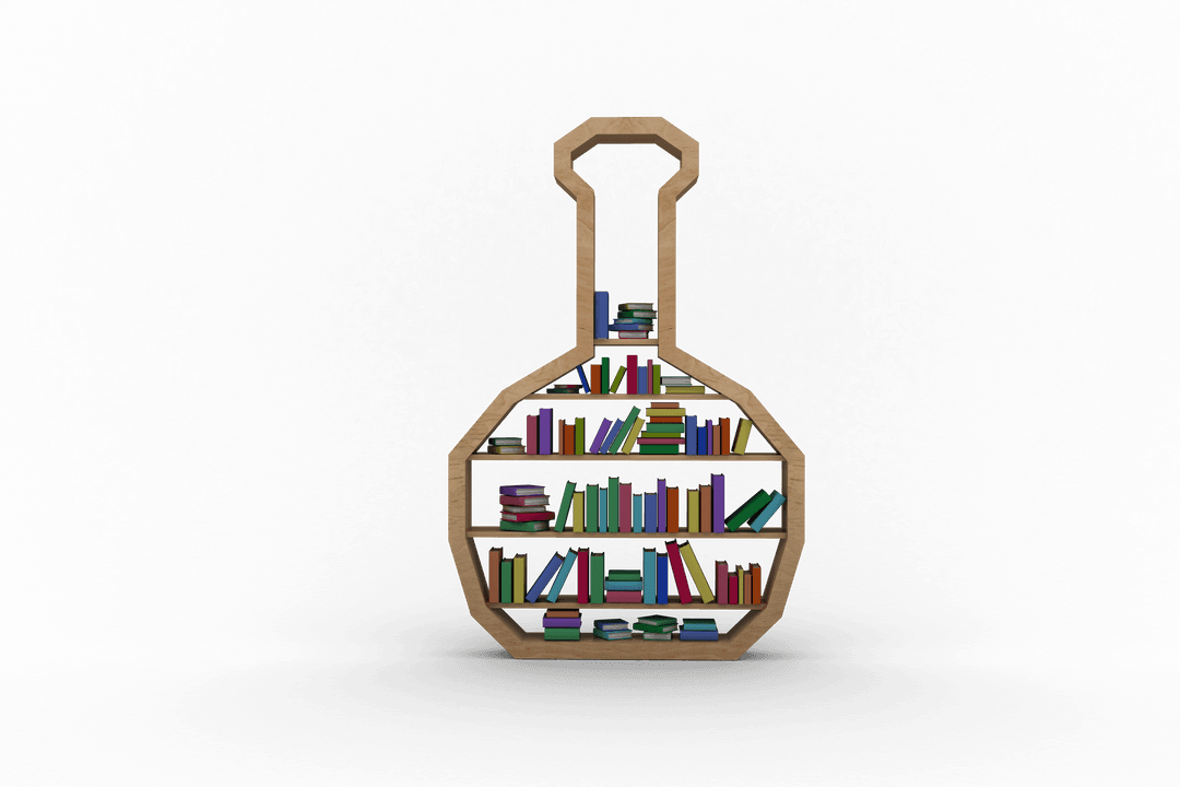 Transparent Bottle-Shaped Bookcase with Colorful Books