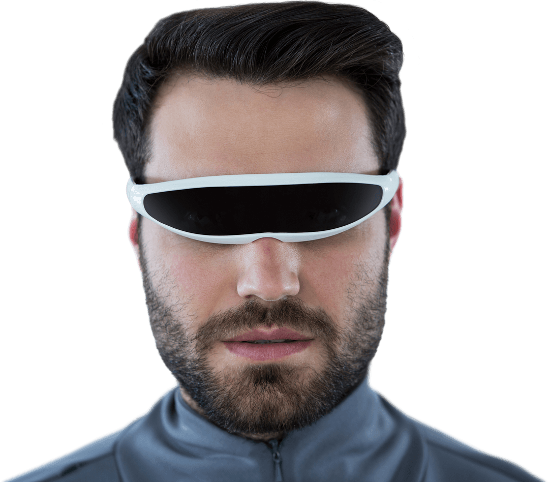 Transparent Wearable Virtual Reality Glasses on Bearded Man