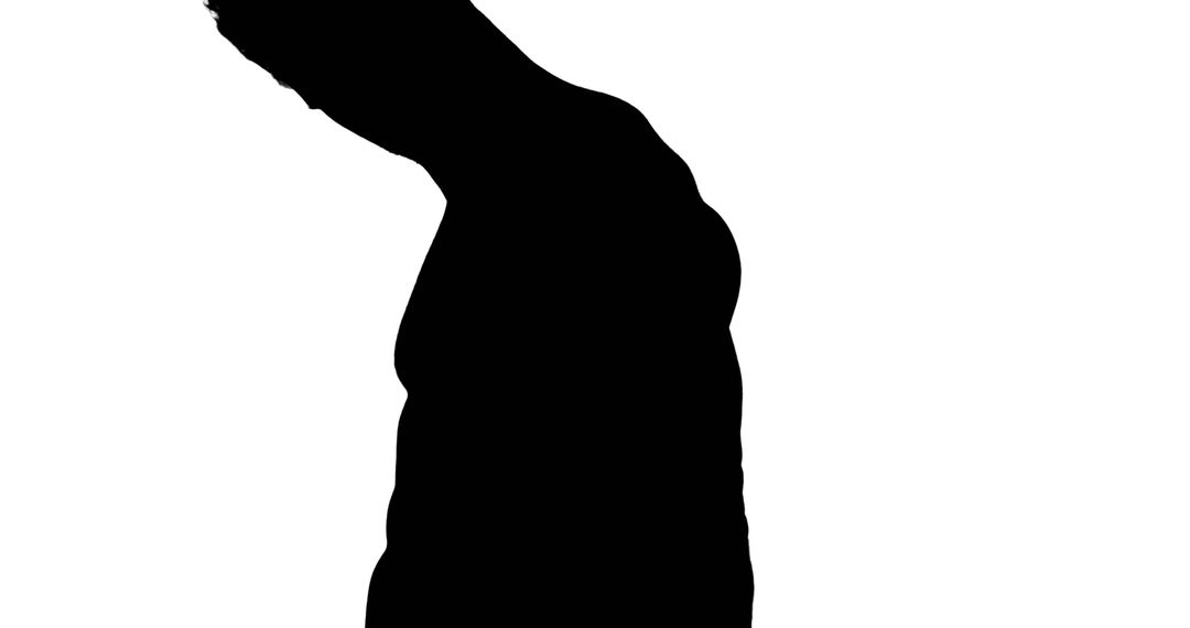 Contemplative Silhouette of Middle-Aged Man on White Background