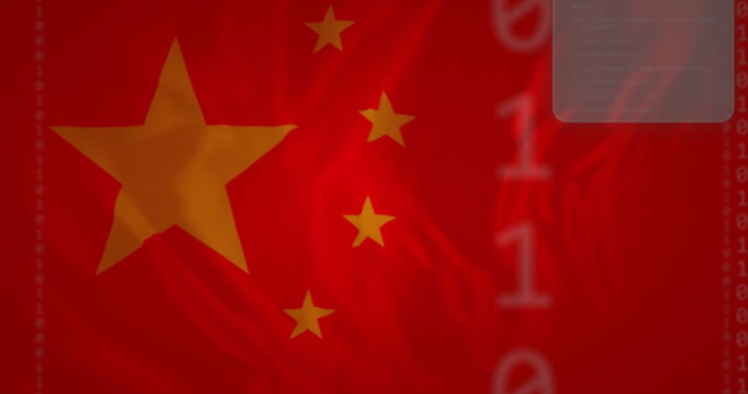 China Flag with Digital Data Processing Symbols