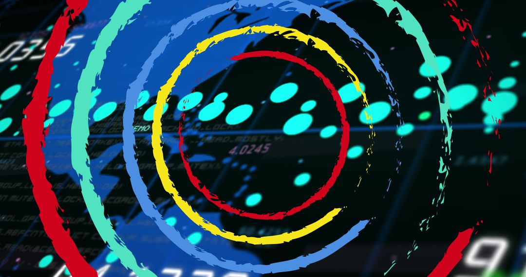 Colorful Rings and Digital Data Over World Map