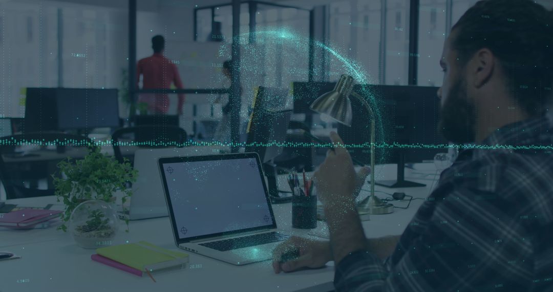 Financial Data Overlay, Professionals Analyzing Stats in Office