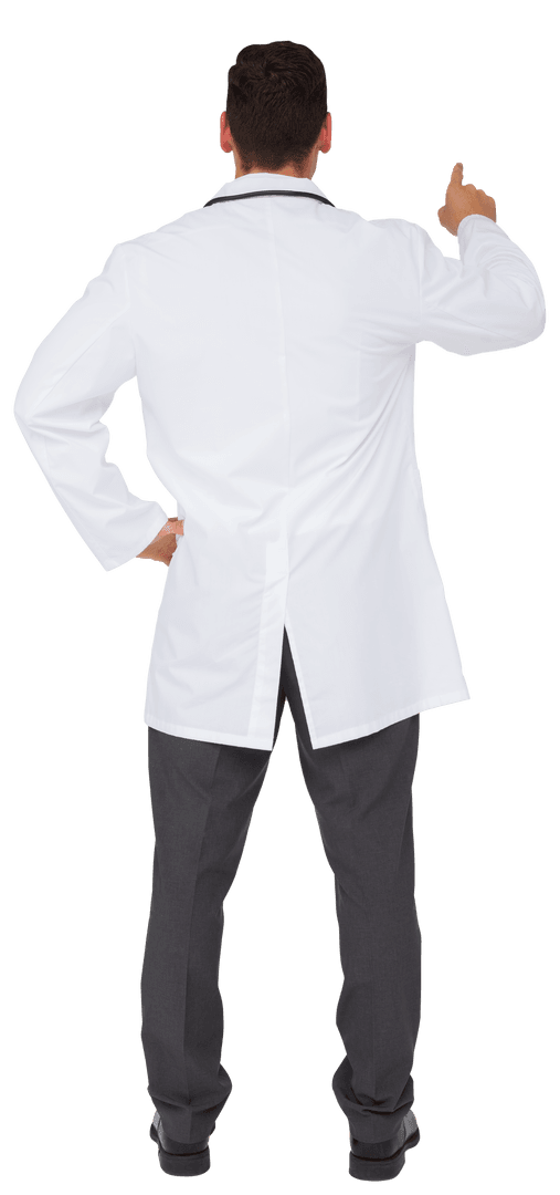 Biracial Male Doctor Interacting with Virtual Interface on Transparent Background