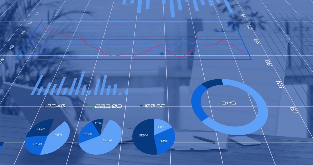 Abstract Financial Data Overlay in Modern Office Space