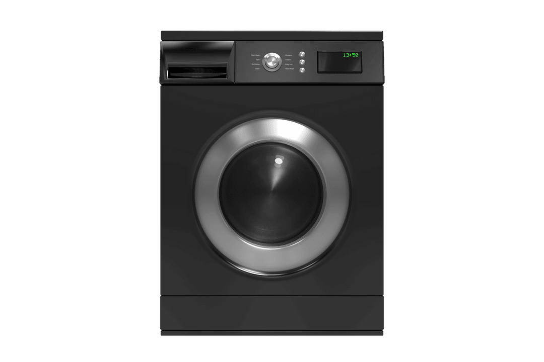 Sleek Black Washing Machine on Transparent Background