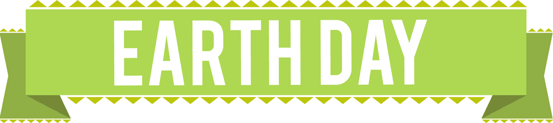 Earth Day Green Banner with Bold White Text on Transparent Background