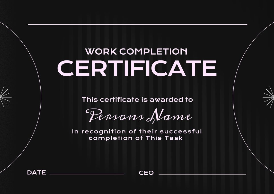 Image of template of work completion certificate on black background - Download Free Stock Templates Pikwizard.com