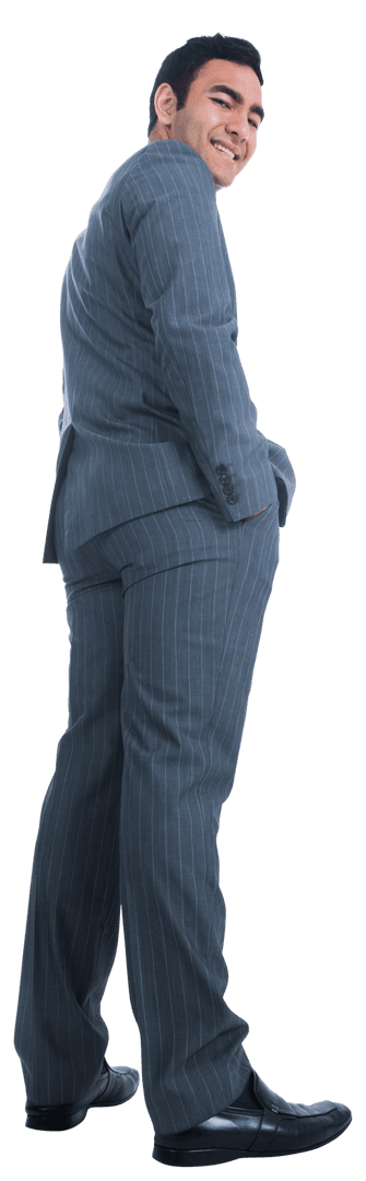 Smiling Biracial Businessman in Suit Looking Responsive