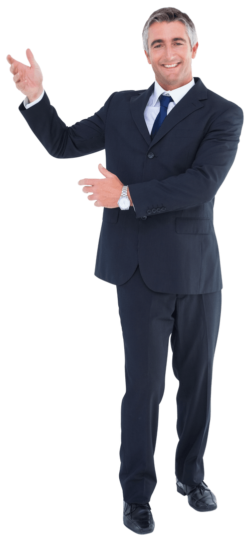 Smiling Businessman Gesturing Transparent Background